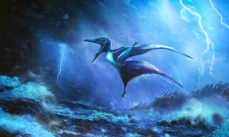 Artist Impression of Hatchling Pterosaur Caught in a Storm