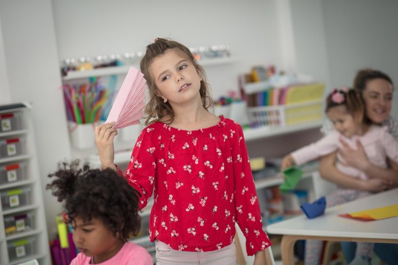 Hot School Child Fanning Heat Student