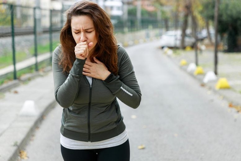 Young Sporty Woman Coughing Walking Running Exercise